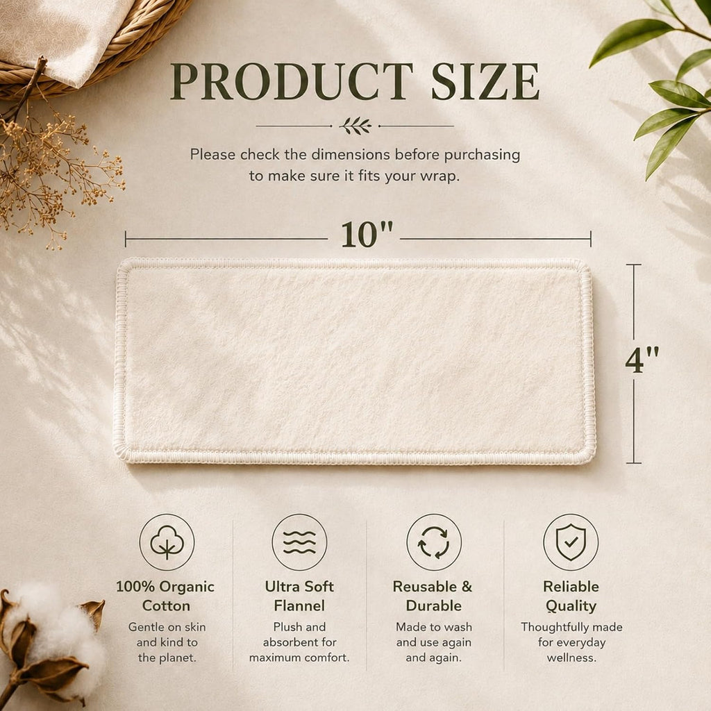 4 Pack Small Organic Cotton Flannel Inserts for Castor Oil Pack Wrap, Reusable Washable Castor Oil Compress Pads for Eyes, Neck, Elbow, Knee & Belly Button