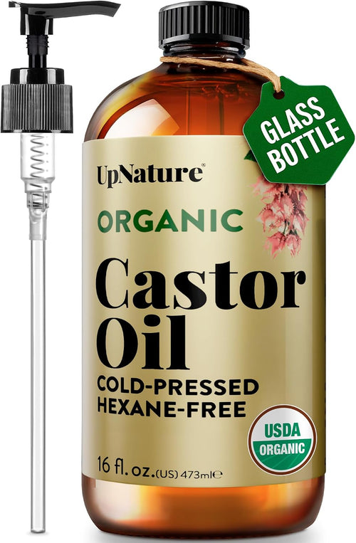 Organic Castor Oil, Cold Pressed Hexane-Free, 16Oz Glass Bottle